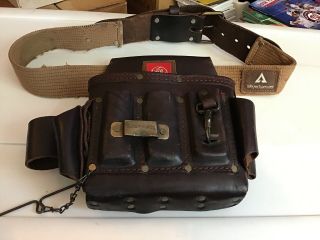 Vintage Ge General Electric Leather Lineman Electric Tool Bag/weyerhaeuser Belt
