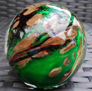 Vintage Murano French Artisan Gold Aventurine Large Ball Paperweight Signed