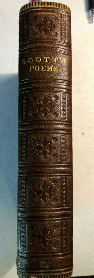 Victorian Decorative Leather Bound & Gilt Edged Scott ' s Poems by Walter Scott 3