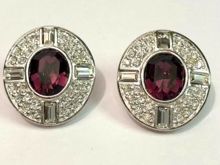 Vintage Napier Earrings Purple Amethyst Glass Rhinestone Oval Round Pierced Back