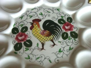 Vintage PY Rooster and Roses Deviled Egg Dish Plate Holder 9.  75 