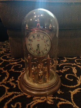Vintage Kundo Anniversary Clock Runs With Key And Hang Tag Patina Porcelain