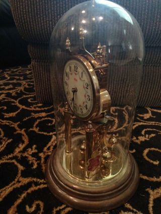 Vintage Kundo Anniversary Clock Runs With Key And Hang Tag Patina Porcelain 2