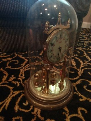 Vintage Kundo Anniversary Clock Runs With Key And Hang Tag Patina Porcelain 7