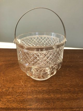 Vintage Crystal Ice Bucket With Silver Handle Diamond Cut Crystal Bar Ice Bucket