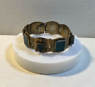 Vintage Silver Mexican Turquoise Face Panel Signed Hecho En Mexico Bracelet
