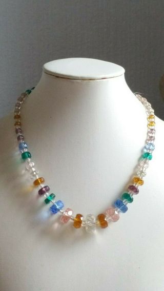 Czech Vintage Art Deco Girls Rainbow Graduated Faceted Glass Bead Necklace