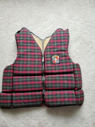Vtg.  Stearns Sans - Souci Buoyant Vest Xl Checkered Red Plaid Life Jacket 48 - 50