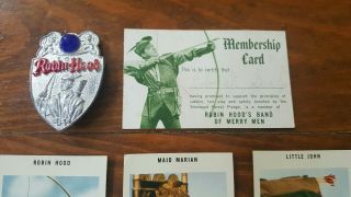 VINTAGE 1950 ' S ROBINHOOD SHIELD PIN,  TRADING CARDS,  TV SERIES RICHARD GREEN 5