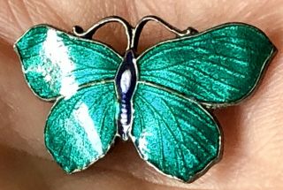 Vintage Sterling Silver Butterfly Pin Brooch Green Enamel Lapel