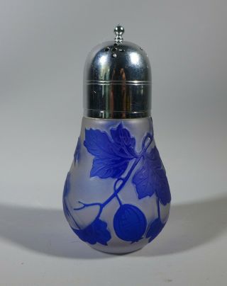 Vintage French? Art Deco Era Blue Cameo Glass Sugar Sifter Shaker Gooseberries