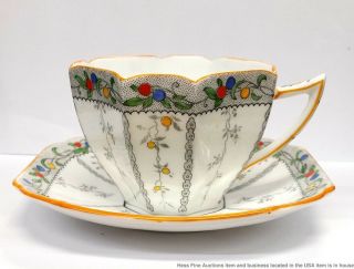 Shelley China Fruit Border 11563 Vintage Art Deco Porcelain Teacup Saucer