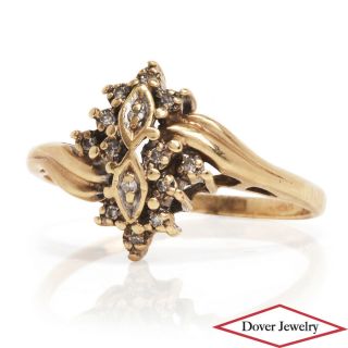 Vintage Diamond 10k Yellow Gold Cluster Floral Bypass Ring Nr
