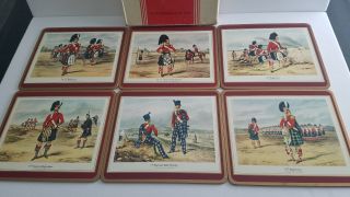 Vintage Set 6 Pimpernel Traditional Cork Place Mats Scottish Uniforms Regiments