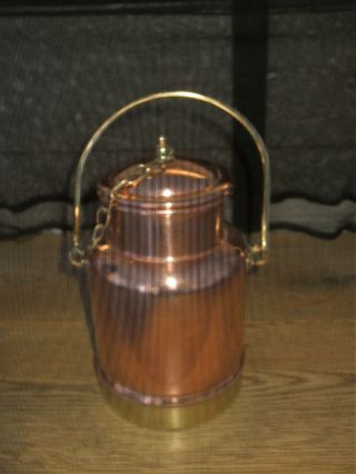 Vintage French Copper Brass Milk Water Churn,  Copper Lid Utensil Holder Holds 2l