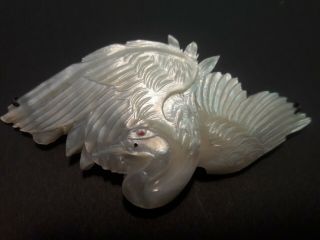 Vintage Mother Of Pearl Swan Pin Brooch Hand Carved Large A - 3