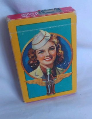 Vintage 1940s Wwii Era Coca - Cola Airline Stewardess Deck Playing Cards Tax Stamp