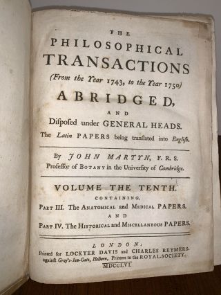 Philosophical Transactions Of The Royal Society,  Volume 10 Part Second,  1756