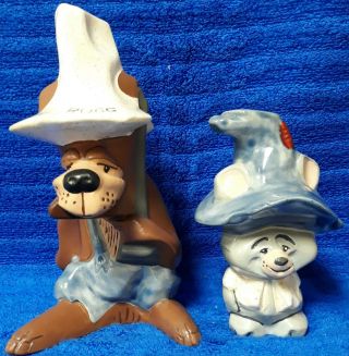 Vintage Hanna Barbera Mushmouse Hillbilly Bears Paw Rugg Ceramic Figurine Pair