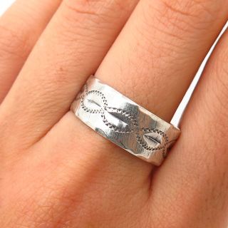 925 Sterling Silver Vintage Mexico Tribal Design Band Ring Size 10.  5