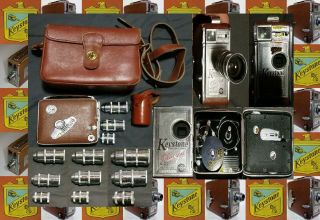 Vtg 1950s Keystone Olympic Movie Camera 8mm Model K - 32 W/ 3 Lens & Case