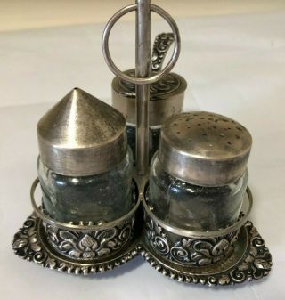 Vintage Silver Cruet Set Salt And Pepper Shakers And Sugar And Holder