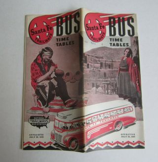 Old Vintage 1939 - Santa Fe Trailways - Bus Time Tables / Travel Brochure