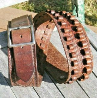 Vintage Eubanks Tooled Brown Leather 30 - 30 32 Spec.  Rifle Ammo Belt Men Size 40 "