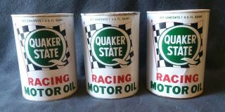 Vintage Quaker State Nascar Racing Motor Oil Quart Tin Cans Set Of 3