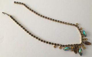 Vintage 1950 ' s WEISS Gold Tone Brown Aurora Borealis Rhinestones Choker Necklace 2