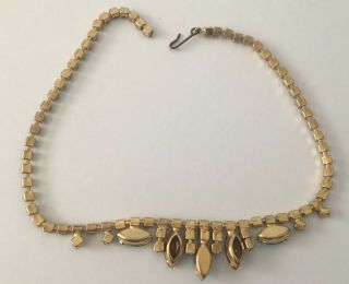 Vintage 1950 ' s WEISS Gold Tone Brown Aurora Borealis Rhinestones Choker Necklace 4