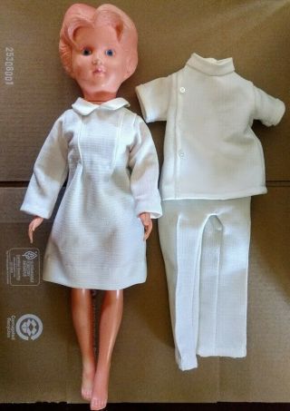 Vtg Nurse Doctor Doll Uniform Plastic Molded Clothing Dress Pants Top White 60s