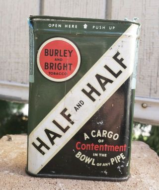 Vintage Burley & Bright Half And Half Pipe Tobacco Tin (full Of Orig.  Tabacco)