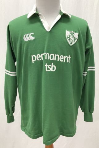 Vtg - Ireland Irfu - Canterbury - Green Rugby Long Sleeve Polo Shirt - Men 
