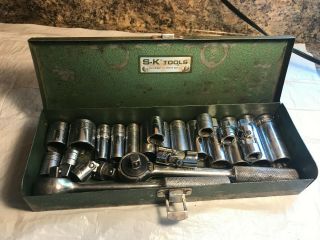 Vintage S - K Tools 3/8 " Drive 23 Piece Socket Set In Metal Case