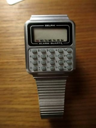 Vintage Mens Delphi Calculator Alarm Watch 30 Day Guarantee Needs Battery