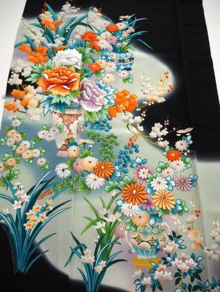 @@vintage/japanese Tomesode Kimono Silk Fabric/ Flower Arrangement P206