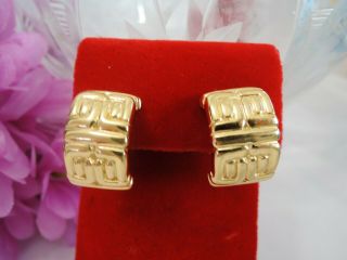 Vintage Givenchy Signature Geometric Half Hoop Gold Plated Clip Earrings