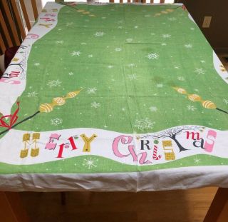 Vintage Christmas Table Cloth,  64 Inch By 50 Inch