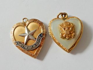2 Vintage Gold Filled World War 2 Era Sweetheart Heart Charms