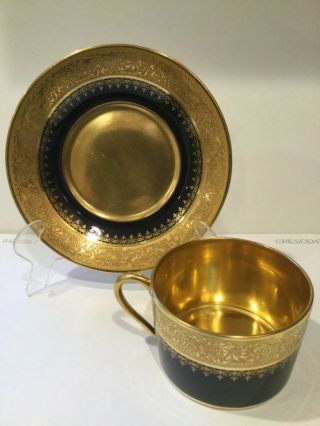 Vintage Limoges France Cobalt Blue Gold Porcelain Tea Cup & Saucer,  Marked