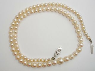 Vintage Graduated Cultured Pearl Necklace 9ct White Gold Clasp Set With Diamond