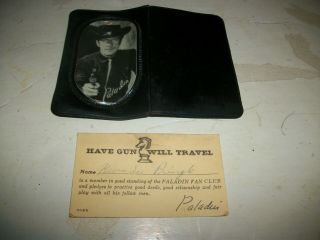Vintage " Have Gun Will Travel " Paladin Fan Club Card With Case