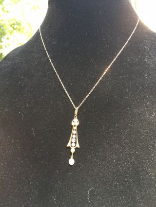 Vintage Pearl,  Blue Topaz Gold Necklace