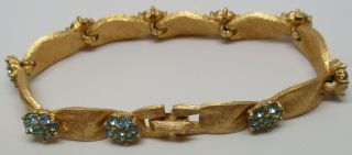 Vintage Crown Trifari Chunky Gold - Plated Blue Crystal Flower 7 - 1/4 " Bracelet