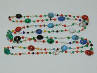 Vintage Mid Century Italian 24 " Necklace Multi Color Art Glass Beads