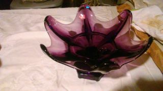 Vintage Viking Glass Purple Amethyst 6 Point Pedestal Bowl