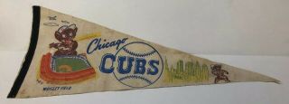 Vintage Cubs Pennant 1960s Wrigley Field 29” Full Size Go Cubs Go Bears