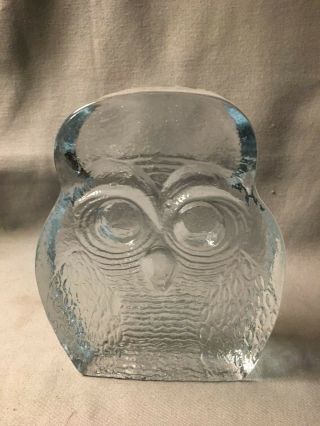 Vtg Mcm Blenko Art Glass Owl Bird Bookend Ice Sculpture Figurine By Joel Myers