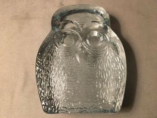 Vtg MCM BLENKO Art Glass OWL Bird Bookend Ice Sculpture Figurine by Joel Myers 8